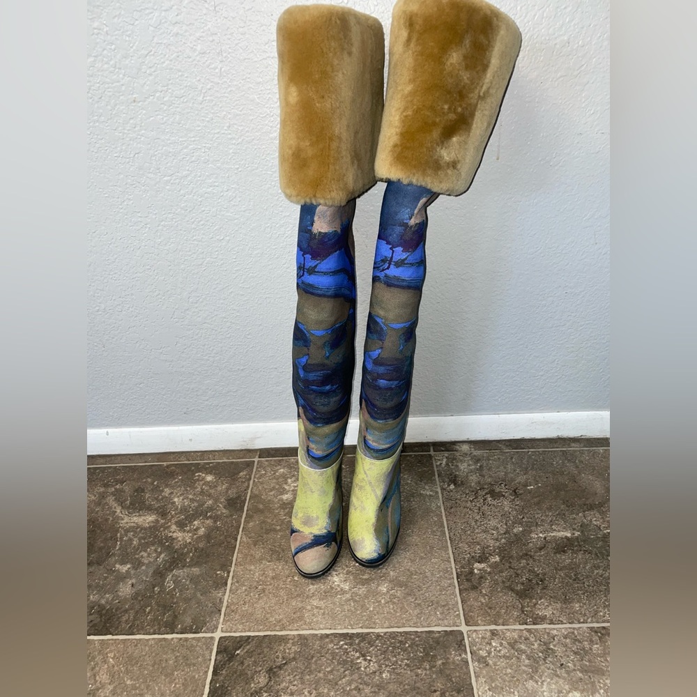 UGG X Claire Tabouret OTK Print Boot Dark Sapphire Over The Knee Boots sz 6 NWOB